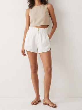 Free people White High-Waisted Paperbag Shorts - Double Button Detail